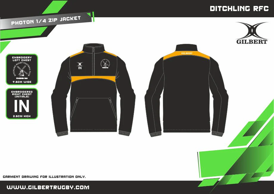 Ditchling RFC Adult's Black / Gold Photon 1/4 Zip Jacket - Image 2