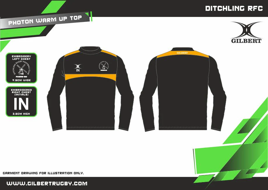 Ditchling RFC Adult's Black / Gold Photon Warm Up Jacket - Image 2