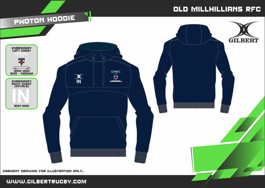 Old Millhillians RFC Adult's Dark Navy Photon Mens Hoodie - Image 2