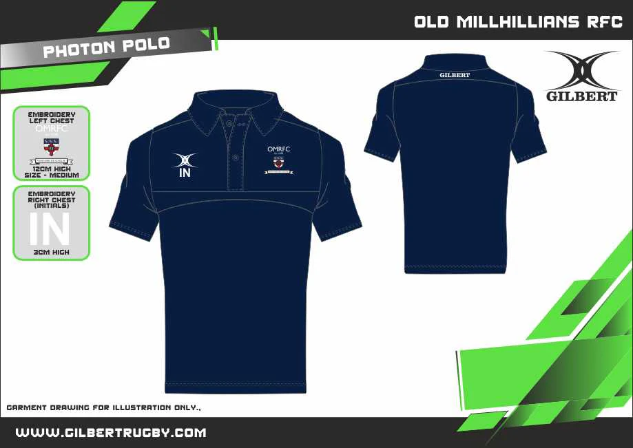Old Millhillians RFC Child's Dark Navy Photon Mens Polo - Image 2