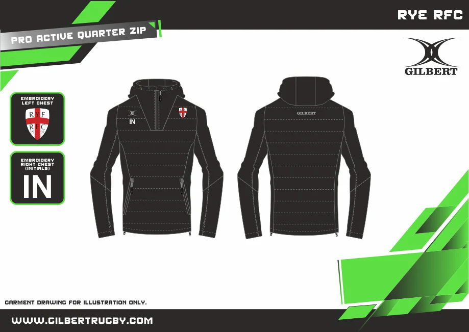 Rye Rugby Club Adult's Black Pro Active Quarter Zip - Image 2