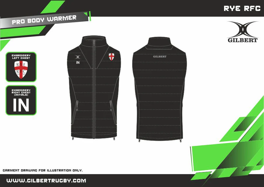 Rye Rugby Club Adult's Black Pro Body Warmer - Image 2